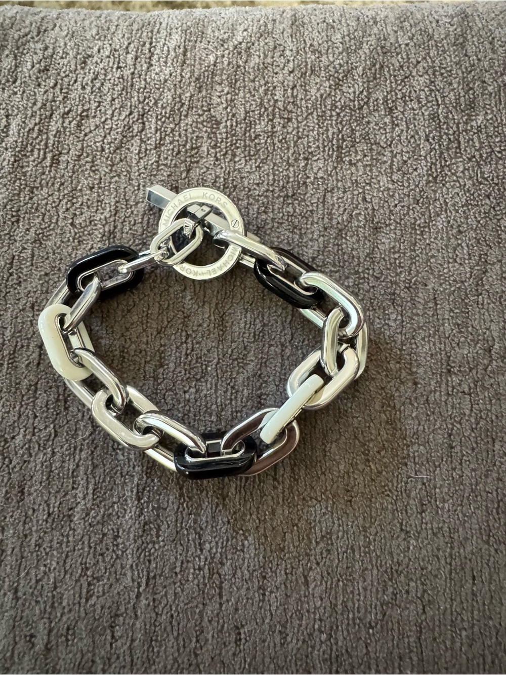 Michael Kors Black & White Link Bracelet with Silver Hardware